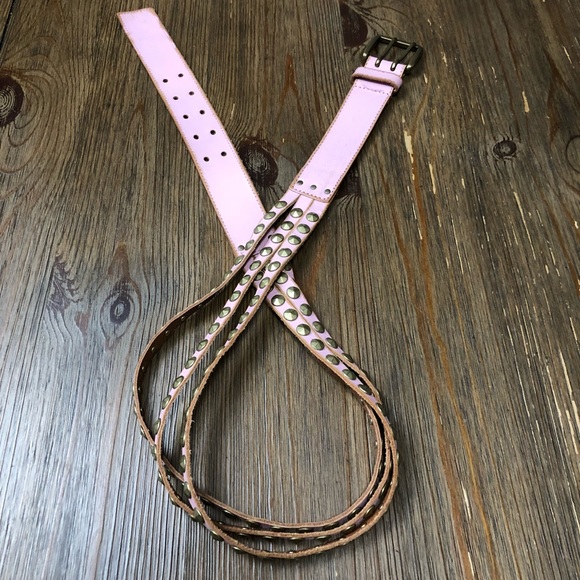 Linea Pelle Genuine Leather Pink Studded Belt